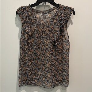 Butterfly Ruffle Sleeve Top - Blue and Peach